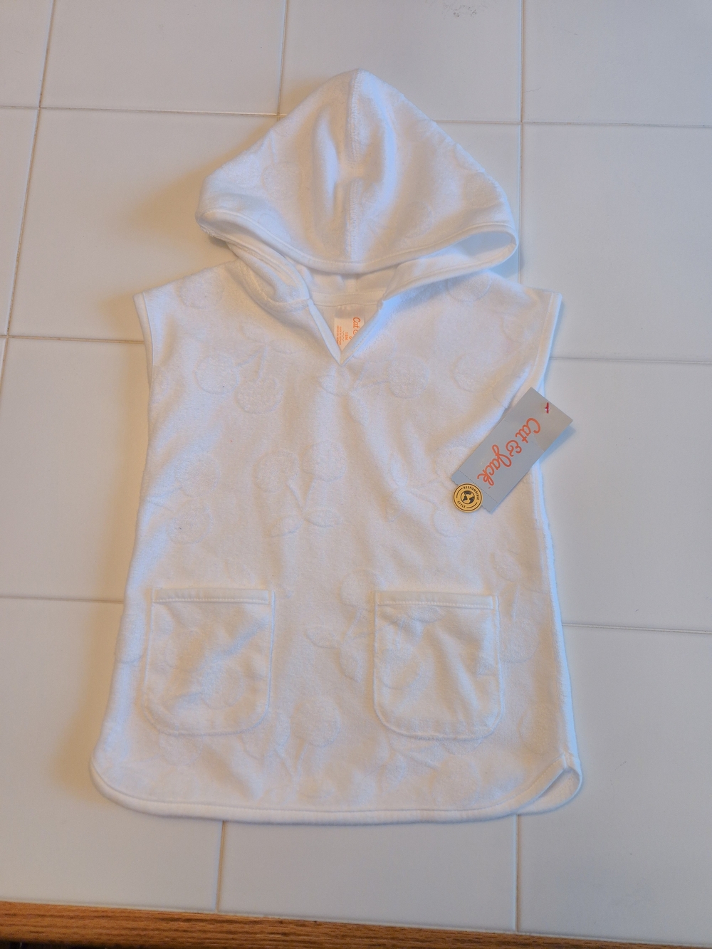 NWT Toddler White Hooded Terry Pool Coverup Dress with Front Pockets - 18 Months